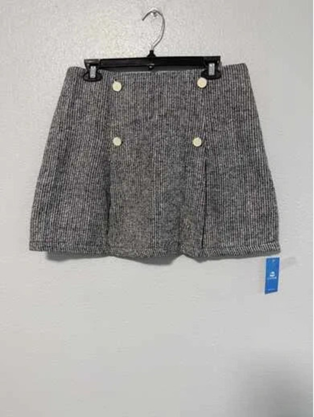 #6109 NWT Cupshe Gray Tweed Button Front Mini Skirt Large